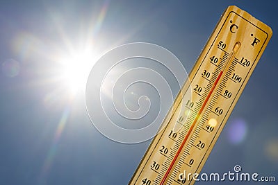 Mercury thermometer Summer heat Sun light Stock Photo