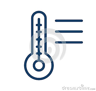 Mercury thermometer with temperature scale. Simple icon of thermometre in line art style. Linear flat vector Vector Illustration