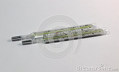 Mercury thermometers on a white background Stock Photo