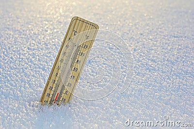 Mercury wooden thermometer Stock Photo