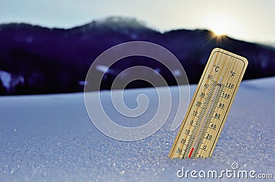 Mercury wooden thermometer Stock Photo