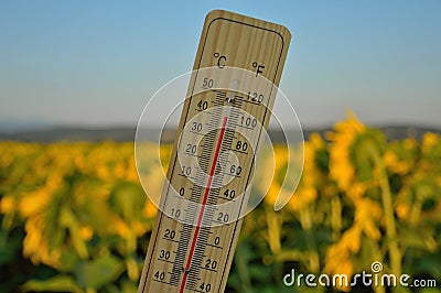 Mercury wooden thermometer Stock Photo