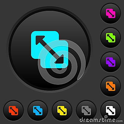 Merge shapes dark push buttons with color icons Stock Photo