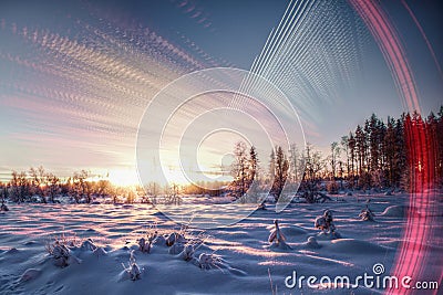 Merged exposures of the shortest winter day in Swedish Lapland Stock Photo