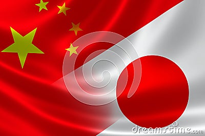 Merged Flag of China and Japan Stock Photo