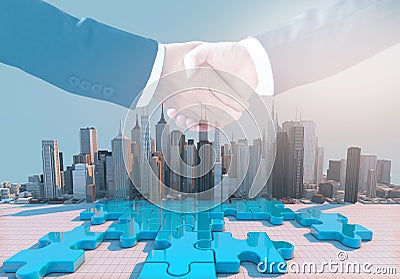 Merger and acquisition business concept, join puzzle pieces Stock Photo