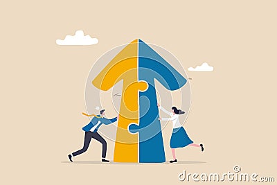 Merger and Acquisitions, partnership or work together, success puzzle, growth solution or cooperation, support or progress Vector Illustration