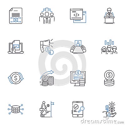 Merger and alliance line icons collection. Unite, Consolidate, Amalgamate, Integrate, Join, Fuse, Liaison vector and Vector Illustration