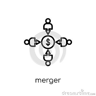 Merger icon. Trendy modern flat linear vector Merger icon on white background from thin line Business collection Vector Illustration