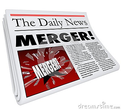 Merger Newspaper Headline Big Breaking News Story Update Company Stock Photo