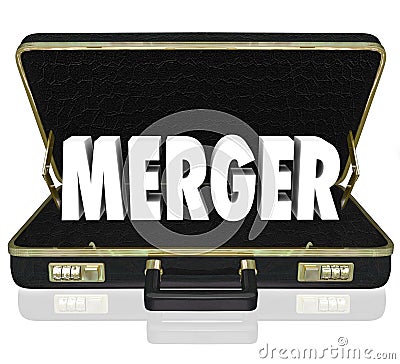 Merger Word Business Briefcase Combine Companies Offer Proposal Stock Photo