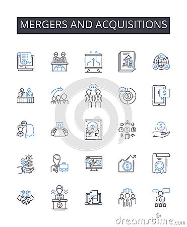 Mergers and acquisitions line icons collection. Technique, System, Approach, Process, Methodology, Protocol, Plan vector Vector Illustration