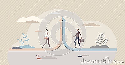 Merging business and join two companies in one group tiny person concept Vector Illustration