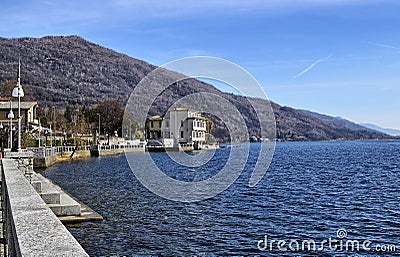 Mergozzo, Piedmont, Italy. March 2019. The lakeside promenade Editorial Stock Photo