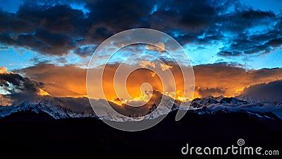 Meri Snow Mountain sunset Stock Photo