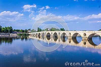 The Meric Bridge on Meric River in Edirne city Turkey Stock Photo