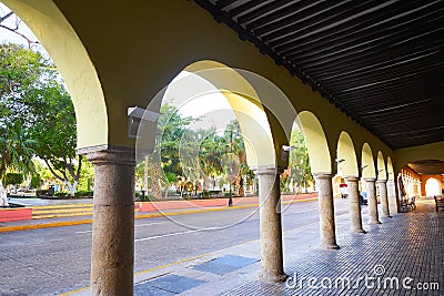 Merida city arcade arcs of Yucatan Mexico Stock Photo