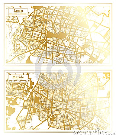 Merida and Leon Mexico City Map Set Stock Photo