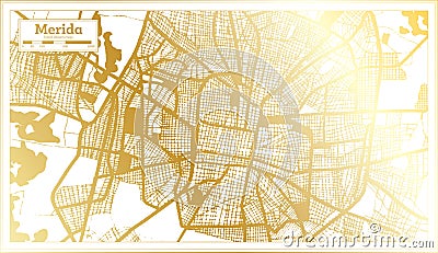 Merida Mexico City Map in Retro Style in Golden Color. Outline Map Stock Photo