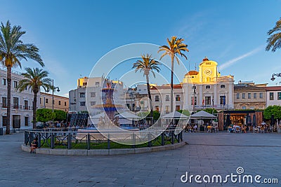 Merida, Spain, May 19, 2021: Town hall viewed through Plaza de E Editorial Stock Photo