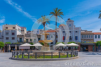 Merida, Spain, May 20, 2021: Town hall viewed through Plaza de E Editorial Stock Photo