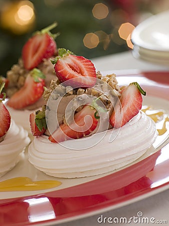 Meringue Nests filled with a Sweet Chestnut Cream Stock Photo