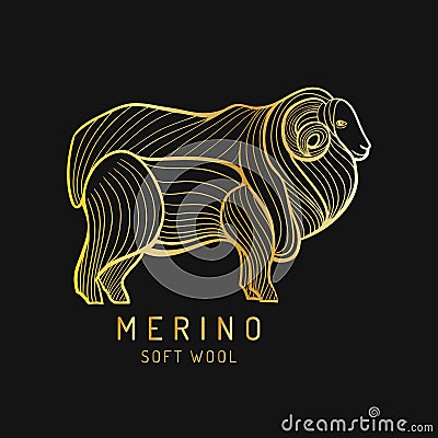 Merino sheep logo, label. Vector ram illustration. Ewe soft wool sign. Fleece icon background. Vector Illustration