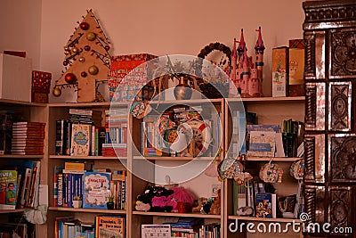 Merisani Arges Romania 09 24 2020: a small primary school vintage library Editorial Stock Photo