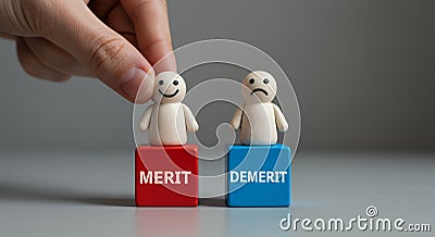 Merit vs. Demerit: Choosing the Right Path, Success & Failure, Reward & Punishment Concept Stock Photo