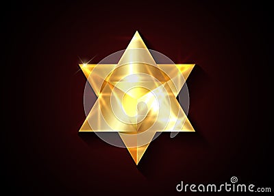 Sacred geometry. 3D solid gold Merkaba thin line geometric triangle shape. Esoteric or spiritual symbol. Golden vector isolated Vector Illustration