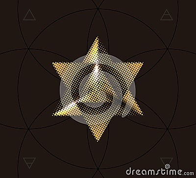 Merkaba golden symbol on dark background Vector Illustration