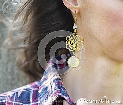 Merkabah Metatron symbol metal earrings Stock Photo