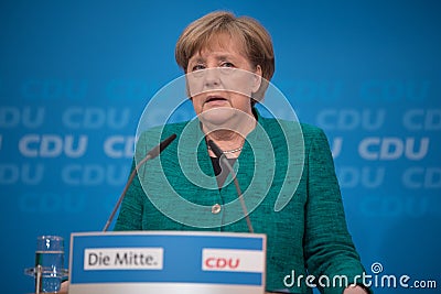 Merkel at a press conference before the big decision about the grand coalition Editorial Stock Photo