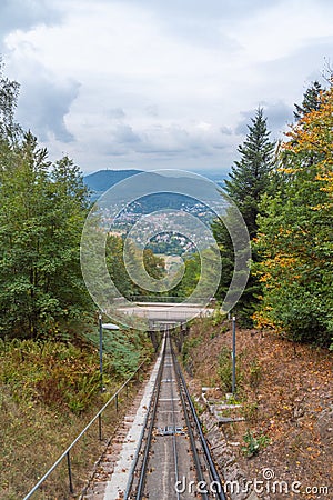 Merkurbergbahn funicular leading to Merkurberg hill in Baden Baden, Germany Stock Photo