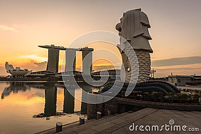 The Merlion and Marina Bay Sands in Singapore Editorial Stock Photo