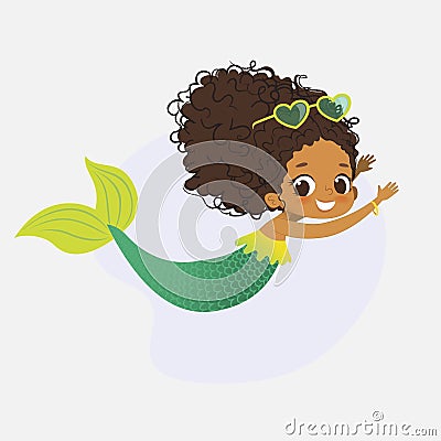 Mermaid African Character Mythical Cute Girl Nymph Vector Illustration