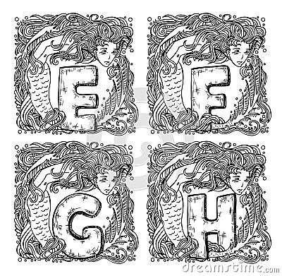 Mermaid alphabet Vector Illustration