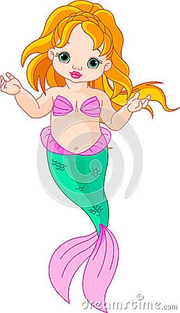 Mermaid baby Girl Vector Illustration