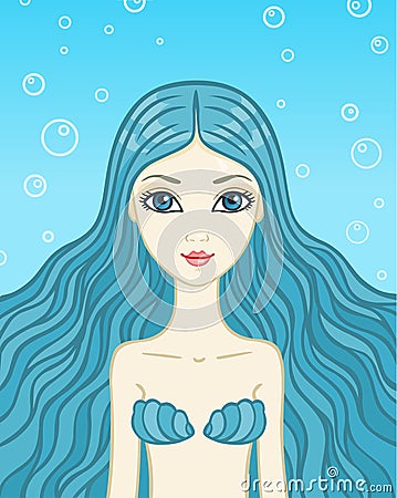 The mermaid with blue hair Vector Illustration