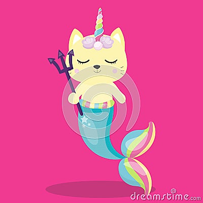 mermaid cat trident 07 Vector Illustration