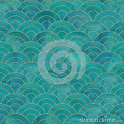 Mermaid fish scale wave japanese seamless pattern Stock Photo