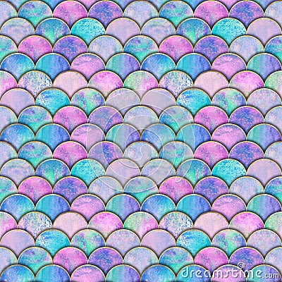 Mermaid fish scale wave japanese seamless pattern Stock Photo