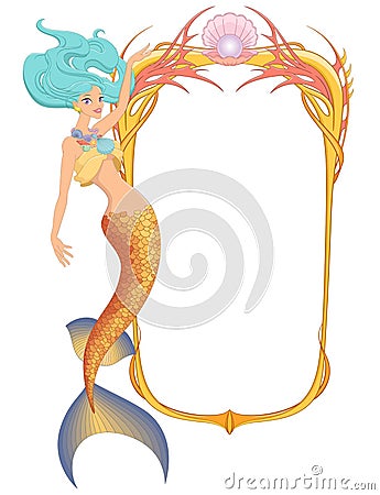 Mermaid with frame. Vector illustration. Vector Illustration