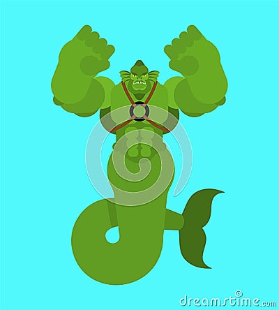 Mermaid man isolated. Strong underwater inhabitants. Vector illustration Vector Illustration