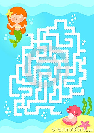 Mermaid maze game Vector Illustration