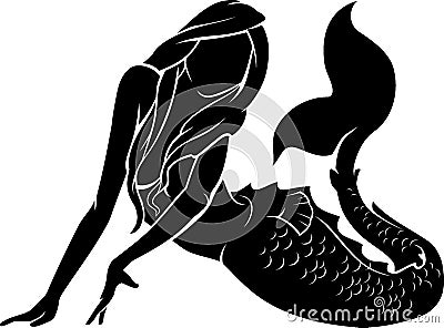 Mermaid Pose, Silhouette Vector Illustration
