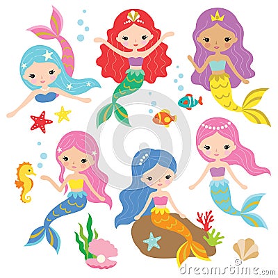 Mermaid Princess Vector Set Vector Illustration