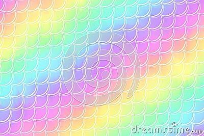 Mermaid rainbow background with scales. Iridescent glitter fish tail pattern. Marine holographic backdrop. Kawaii vector Vector Illustration