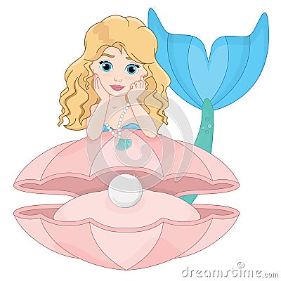 Mermaid with Royal Pearl Vector Illustration