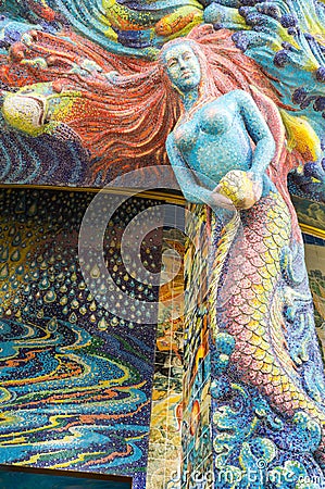 Mermaid sculpture was decorated with glazed tile Stock Photo